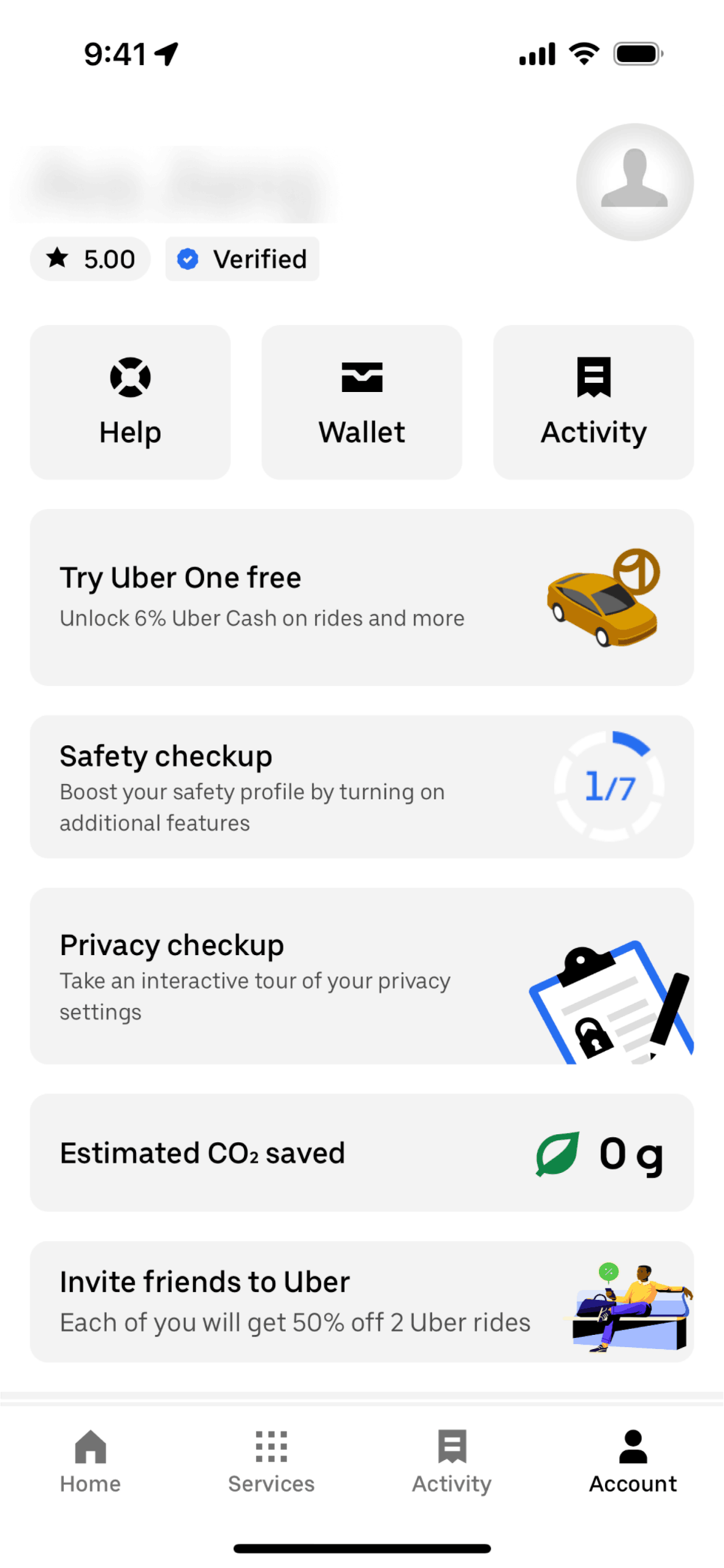 Real Uber app screen from the Account flow