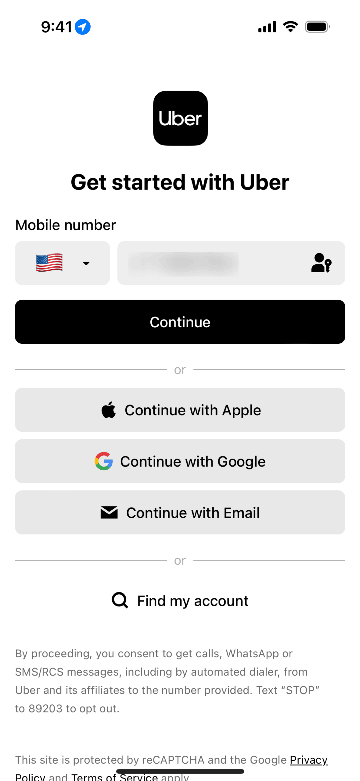 Real Uber app screen from the Onboarding flow