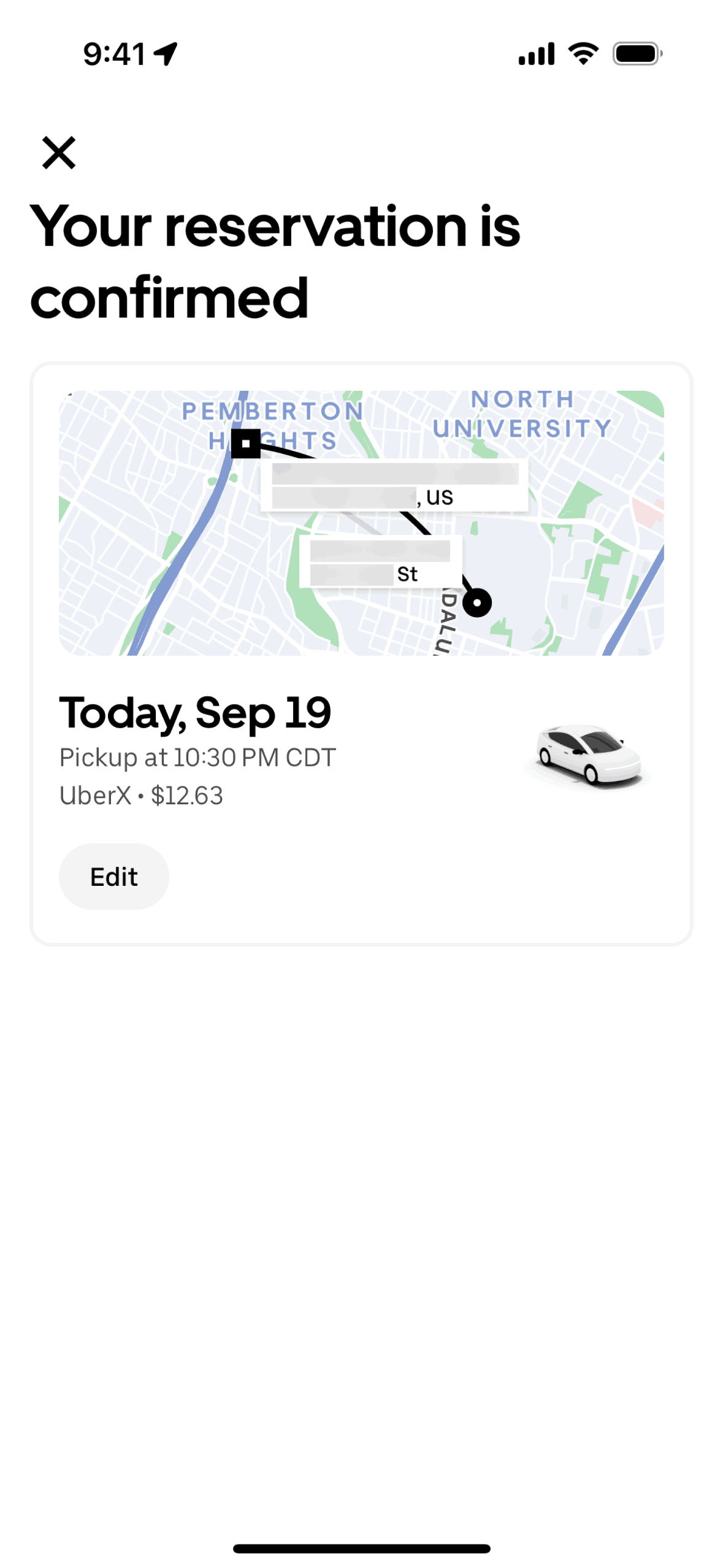 Real Uber app screen from the Booking a ride flow