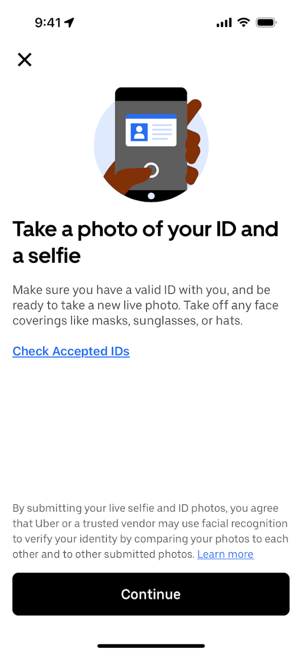 Real Uber app screen from the Verifying a profile flow